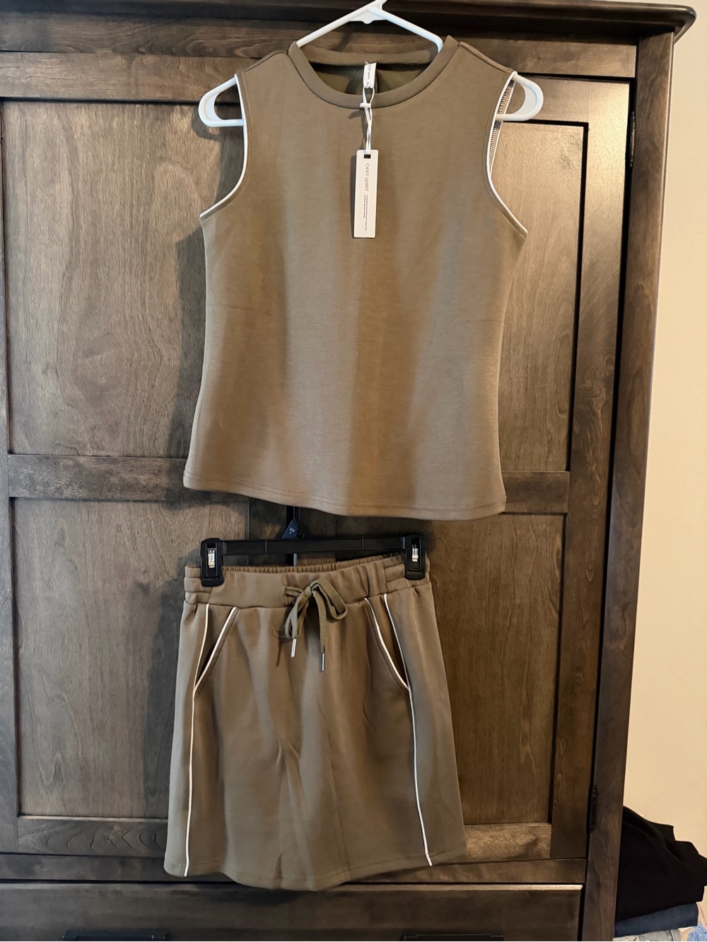 SET- Olive Brown Sleeveless Crewneck Top and Skort Set